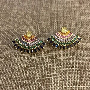 BB Lila Colorful Fan-Shaped Earrings with Gold Accents